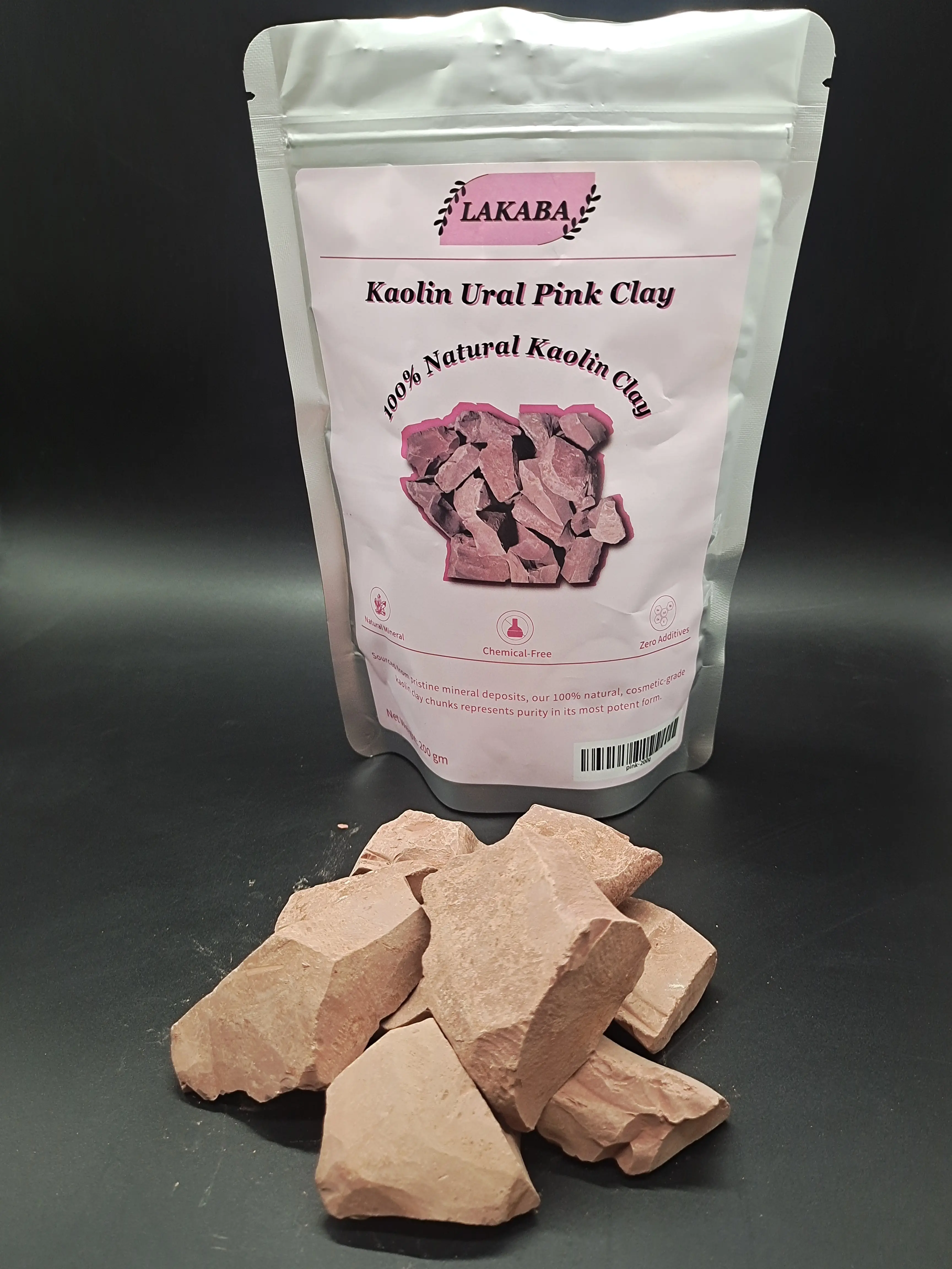 Lakaba 100% Natural Pink Kaolin Ural Clay Garden Soil, 200g (7oz) Single Unit, Eco-Friendly Chemical-Free for Radiant Skincare Use