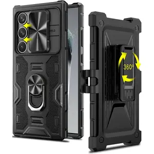 for  Galaxy S24 Ultra Case with Belt Clip Holster Slide Camera Cover Built-in 360? Rotate Ring Holder Stand Heavy Duty Shockproof Protective S24 Ultra Case 2024, Black
