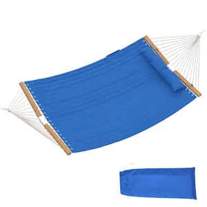 Outdoor Hammock 2 Person Navy Blue with Pillow Pad 440 Lbs Capacity Quilted Padded Fabric Double Layer Polyester for Patio Backyard Balcony