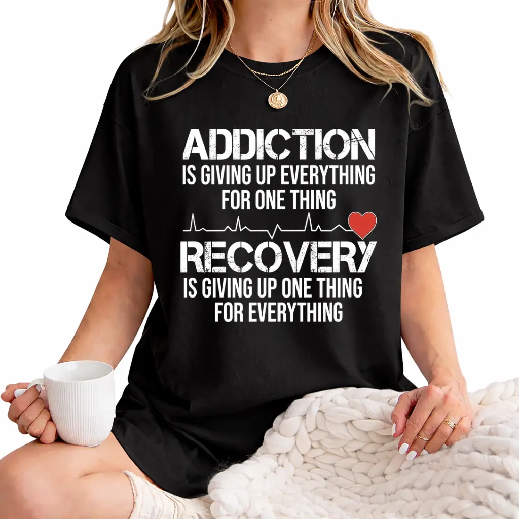 100% Cotton Addiction VS Recovery AA NA Heartbeat for a Clean Sober Life T-Shirt Shirt,Men's,Regular,Fit Textured Top,belle,princess,book tee,outdoor,casual,grade,,baby,dee,music,note,,graphic,shirts,del,padre,,mechanic,,bible,verse,hoo,,fall,clothes