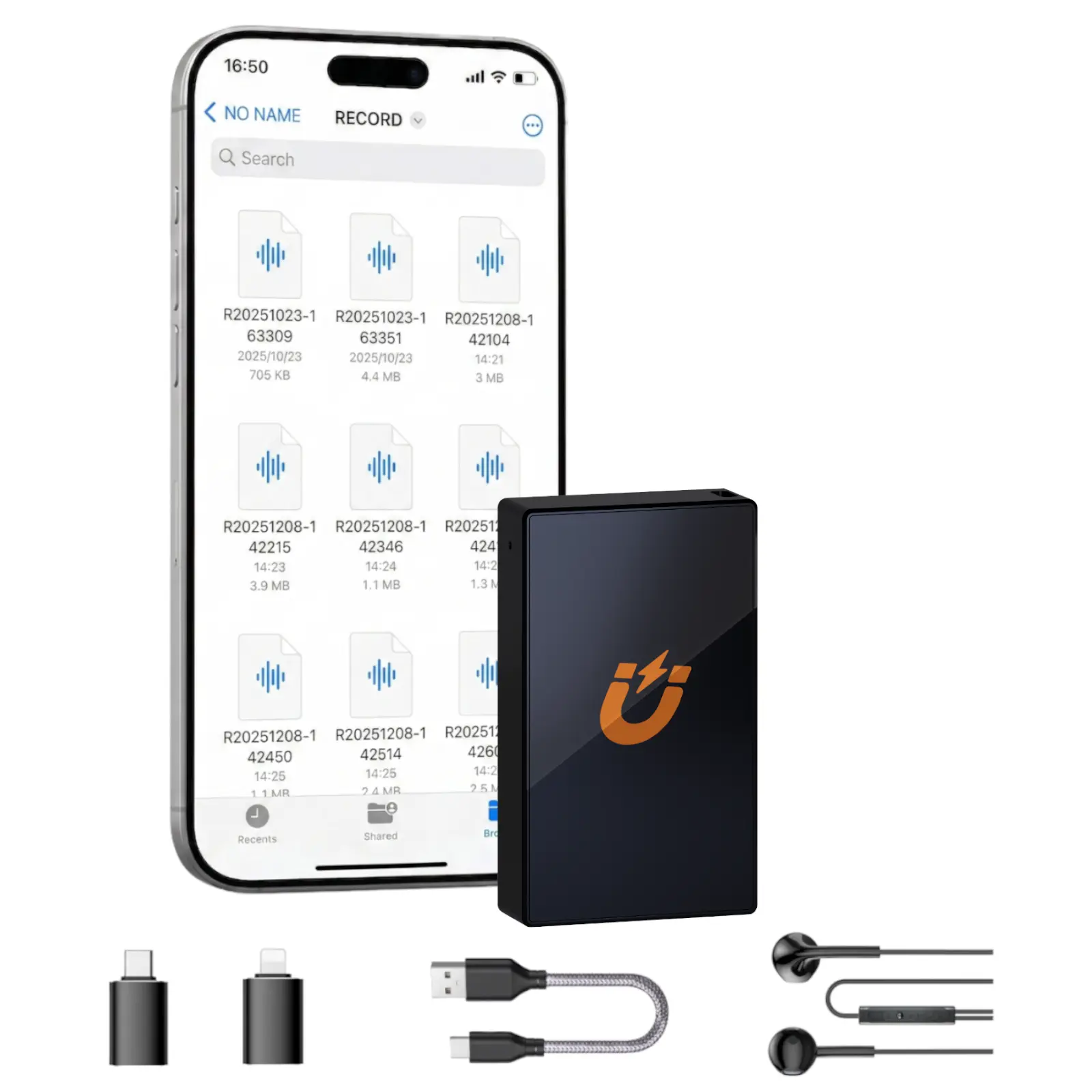 Ultra Slim Magnetic Digital Voice Recorder Voice Activated Recording Long Battery Large Storage OTG Adapter Portable Audio Recording Device