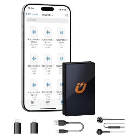 Ultra Slim Magnetic Smart Voice Recorder - Car Interior Decoration Accessory, Noise Reduction, Stereo Recording, Voice-Activated, Long Battery Life, Large Storage, OTG Adapter, Adjustable, Compact Portable Audio Device for Interviews, Lectures