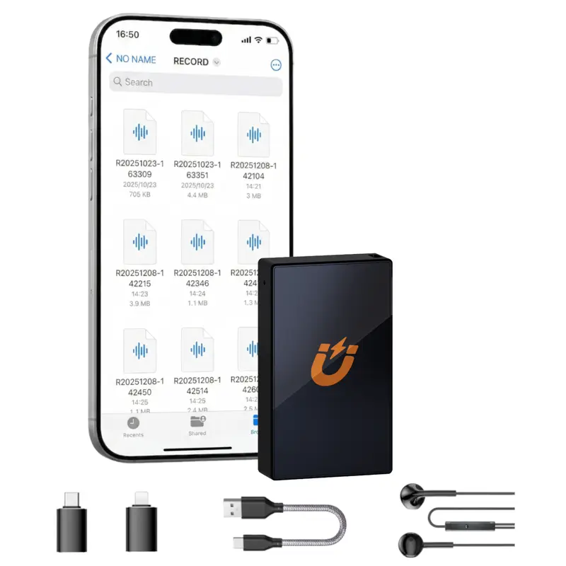 Ultra Slim Magnetic Smart Voice Recorder - Car Interior Decoration Accessory, Noise Reduction, Stereo Recording, Voice-Activated, Long Battery Life, Large Storage, OTG Adapter, Adjustable, Compact Portable Audio Device for Interviews, Lectures