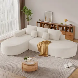 [2 Packages shipping]112" Modular Curved Cloud Couch, Oversized Couches for Living Room, Modern Boneless Sectional Sofa with Deep Seat, Chenille Foam Couch, No Assembly Required, Beige, 1PCS