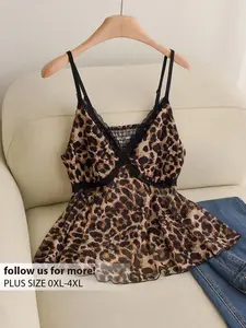 HANNA x Elaquor Plus Size Summer Simple Lace Patchwork Cami Top, Casual Daily Wear