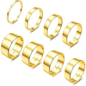 8Pcs Gold Rings Stainless Steel Stacking Rings for Women Statement Bands Plain Finger Ring Thumb Pointer Ring Stackable Thin Gold Ring Set Comfort Fit Size 5 to 10