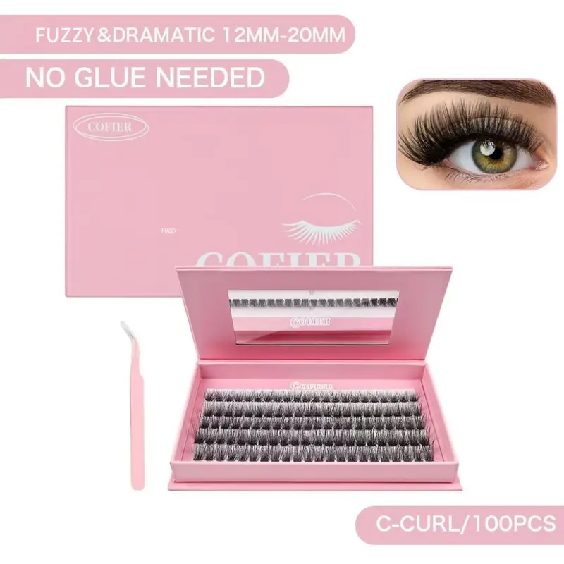 [Dramatic] Cofier Fluffy Volume Lash Kit Jelly - No Glue Needed, Self-Grafting, Beginner-Friendly & Dramatic Look Eyelashes Makeup Cosmetic FDA Qualified Reusable for Beginners Friendly Makeup
