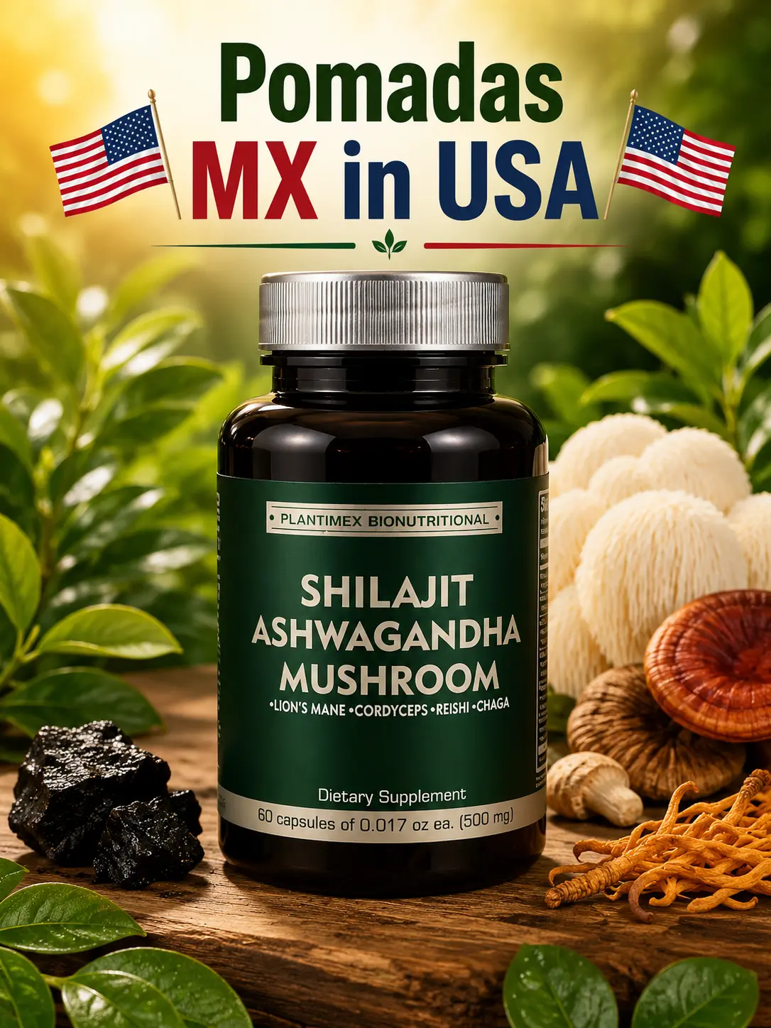 Capsulas Shilajit Ashwagandha Mushroom c/60