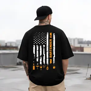 Bartender American Flag Shirt, Funny Bar Worker Back Print Tee, Mixology Bartender Gift T-Shirt