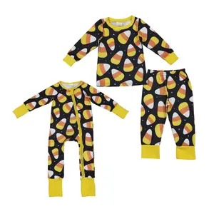 Cozy Halloween Vibes Candy Double-ended zipper Kids Long-Sleeved Pajamas Loungewear Nightwear Junior Onesie