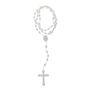 OOTDTY Religious Plastic Luminous Rosary Beads Cross Necklace for First Communion & Holy Baptism 40.5cm Length 30x40mm Pendant gifts for women necklaces for women