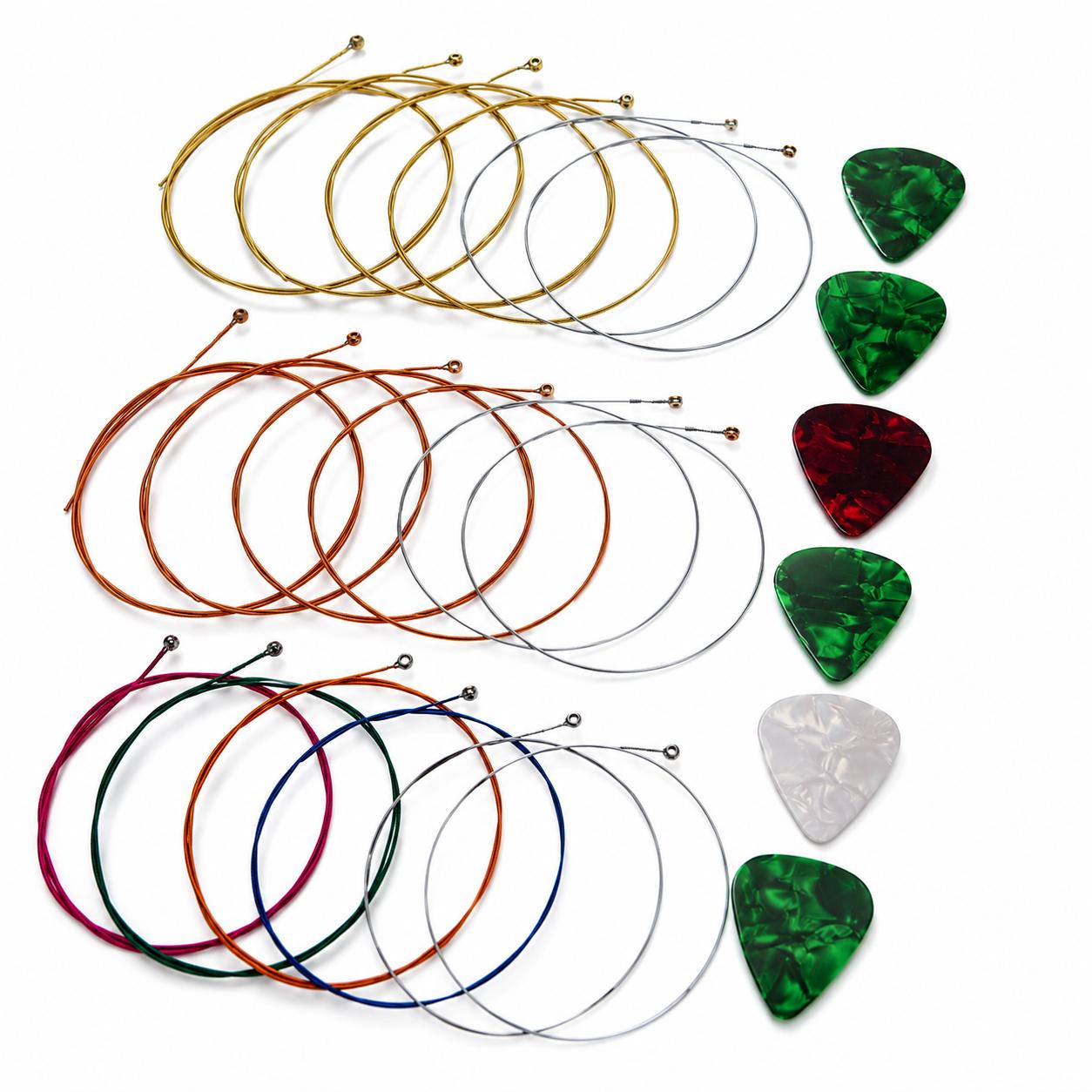 Rust Resistant Acoustic Guitar Steel Coated Strings Kit - 3 Restring Sets (6 Strings/Pack, 0.2mm), 6 Picks Included, Comfortable Playing, Extended Service Life, Great for Beginners, Ideal for Daily Practice, 0.007 Inch, 0.2 Mm