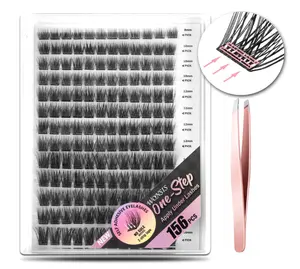 Self Adhesive Eyelashes, 156 Pcs Self Adhesive Eyelash Clusters, No Glue Needed, Invisible 2-Strip Tape - Longer Lasting, No Sticky Residue Pre Glued Eyelashes (Volume-Mixed)