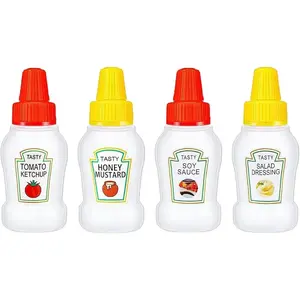 4 count Mini Condiment Bottles, Mini Ketchup Bottle, Small Condiment Squeeze Bottles Sauce Container for Lunchbox Bento Box Accessories Travel Honey Salad Dressing