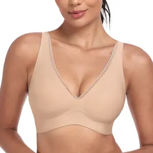 HSIA Aria AirFlow Breathable Deep V Bra Seamless Plunge Push Up Wireless Comfortable Supportive T-Shirt Bra No Underwire Jelly Gel W-Shape Support Elegance Lace Trim 4-Way Stretch Soft Fabric Smoothing Invisible Adjustable Straps U-Back Shaping