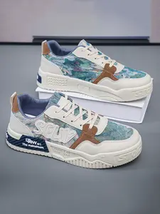 Men's Casual Sports Shoes, Spring Summer New Arrival, Size 39-44, Mint Oil Painting Style, Soft Sole Breathable Trendy Board Shoes