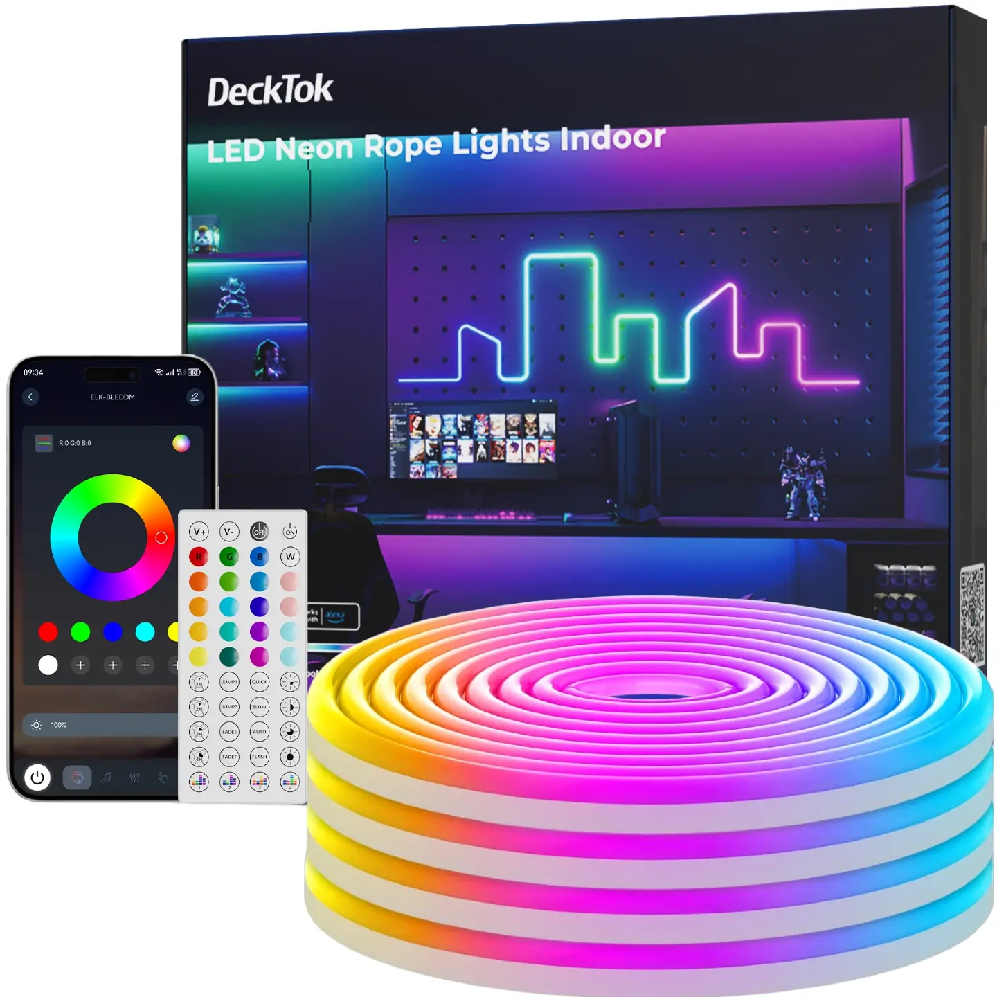 100Ft Neon Rope Lights,Flexible Led Rope Lights Control with App/Remote,Multiple Modes Music Sync Gaming RGB Led Neon Lights for Bedroom Outdoor