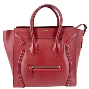 Pre-owned CELINE Leather Satchel Bag Nano Luggage Burgundy