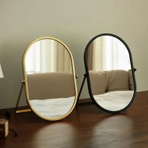 Makeup Mirror Desktop Oval Folding Vanity Mirror with LED Lights Ins Style Dorm Portable Travel Cosmetic Mirror for Women Girls Led Lighted Mirror