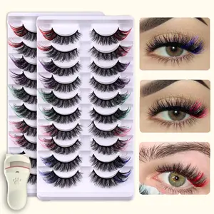 Thick Lashes Mixed Colors False Eyelashes, 2-Packs (20 Pairs) for Dramatic Look, Christmas Party & Stage Performers Makeup Enthusiasts
