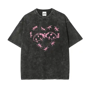Unisex Oversize Washed Batik comfy  T-Shirt - Ants, Ladybugs, Heart Prints, Super Soft, Pre-Shrunk, Streetwear Menswear Top