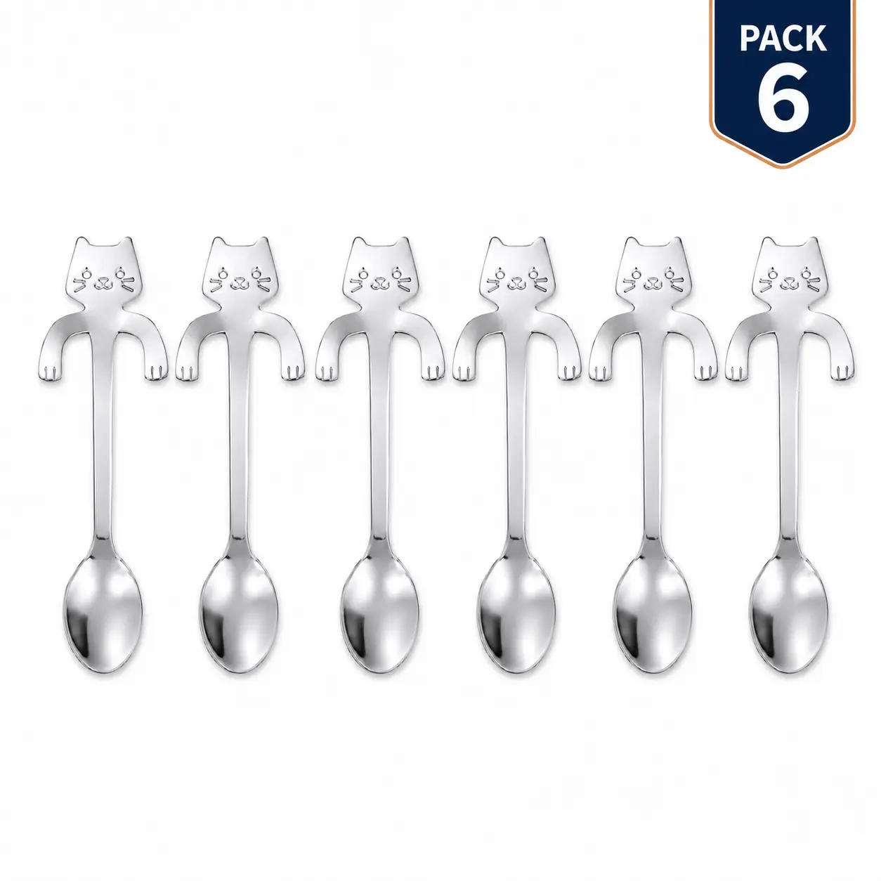 Silver Cat Coffee Spoons, 304 Stainless Steel 4.5 in Mini Teaspoons for Espresso, Tea, Dessert, Ice Cream & Sugar, Pack of 6
