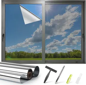 Window Privacy Film One Way Reflective Mirror Home Window Tint, Daytime Privacy Heat Control Anti UV Glass Tinting Static Cling (Silver, 17.5 x 78.7 inch)