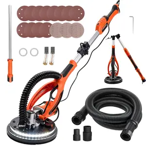 Drywall Sander 850W Electric Drywall Sander For Popcorn Ceiling Removal With 5 Variable Speed 800-1700 RPM, Double-Deck LED Light, Foldable And Extendable Handle, Includes 15 Sanding Discs And Dust Hose