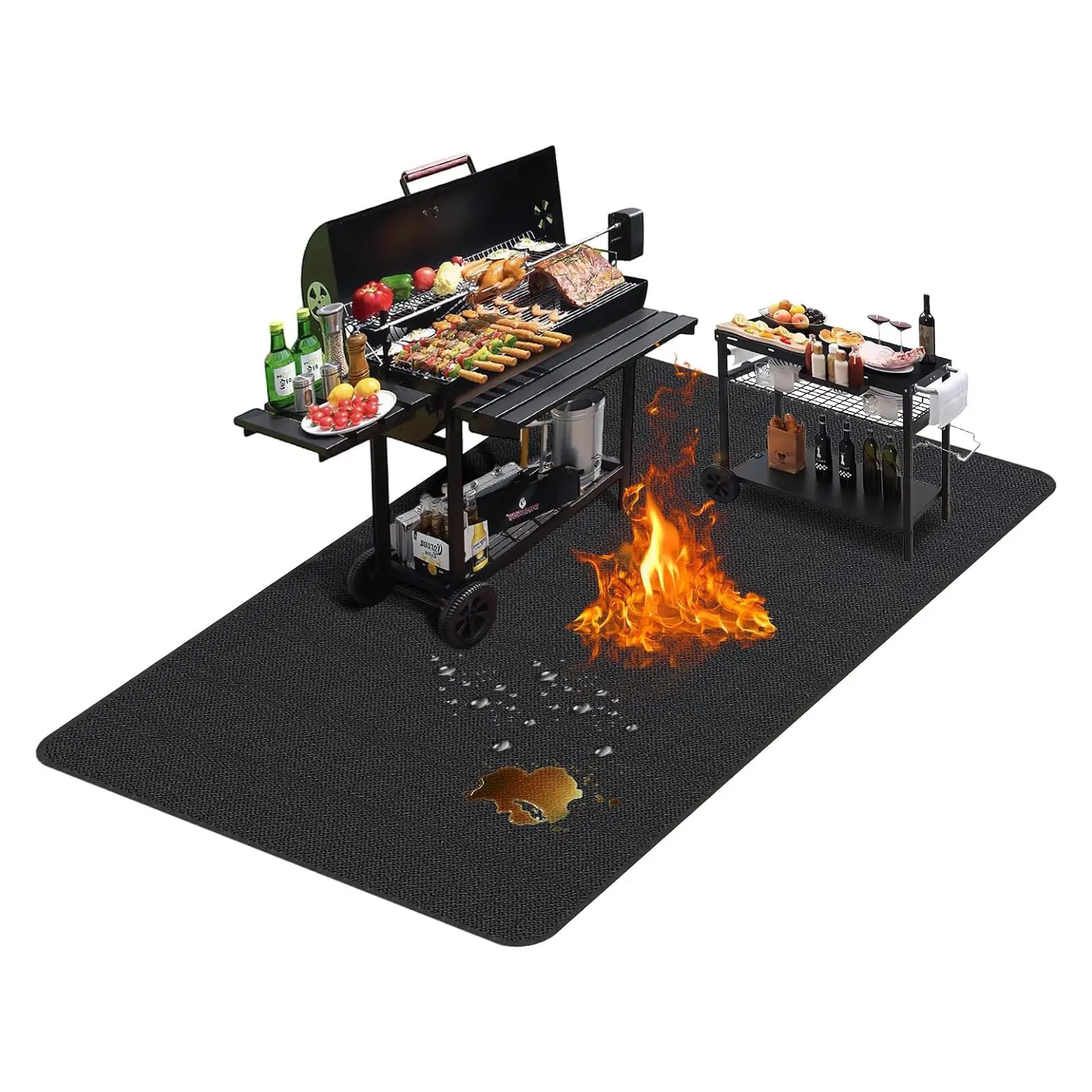 Rectangular Fiberglass Grill Protection Mat (76X52" in) - Double-Sided Fireproof, Oil-Proof Waterproof Protector for Outdoor Fire Pit, Decks/Patios
