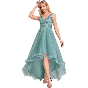 Women's V Neck Pleated Waist Short Sleeve Wedding Guest Dress Chiffon Bridesmaid Dresses 00793