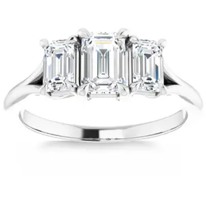 2.10Ct Emerald Cut Three Stone Diamond Engagement Ring 14k Gold Lab Grown