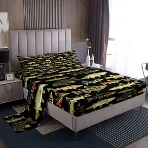 Fishing Sheet Set,Vintage Pike Fish Bed Sheets Set for Boys Girls,Fishing and Hunting Sheets with Deep Pocket Fitted Sheet,Women Men Bedding Set