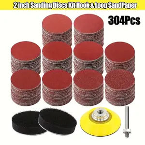 304 Piece 2 Inch Sanding Disc Kit, 50mm Grits 60-2000, Includes Back Plate Handle & Soft Foam Buffer, Ideal for Rotary Tools