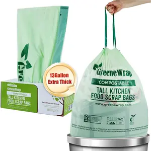 13 Gallon Compostable Drawstring Trash Bags 30 Count 1 Mil Tall Kitchen Food Scrap Compost Bags BPI Certified ASTM D6400 Unscented Compostable Garbage Bags 13 Gal