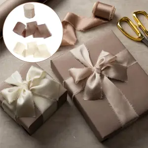 Chiffon Ribbon, 3 Rolls Handmade Fringe Chiffon Silk Ribbons, 1.5" x 15 Yards Ribbon Set for Gift Wrapping, Wedding Invitations, Bouquet Wrap, Bridal Bouquets, DIY Crafts