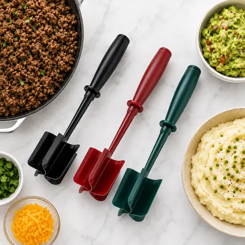 Meat Chopper Masher – Heat-Resistant Nylon 5-Blade Ground Beef Masher, Hamburger Meat Chopper Safe for Non-Stick Pans (1-Pack/3-Pack)