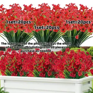 UV Resistant Artificial Flowers Outdoor, Plastic Faux Plants Shrubs for Home Decor, Farmhouse, Wedding, Weatherproof Lifelike Greenery, 20pcs, Artificial Flowers for Outside