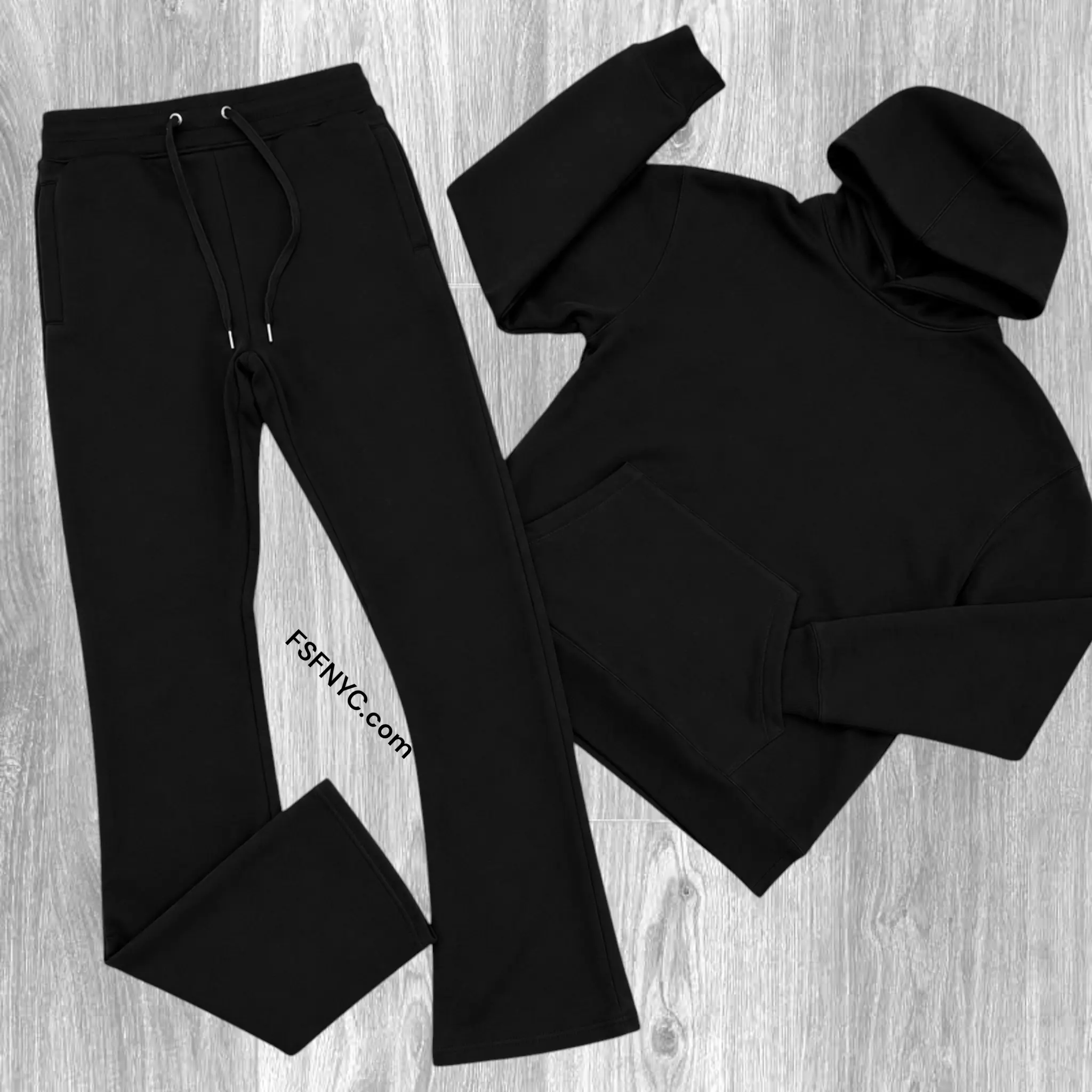 Narr - Stacked Flare Sweat Suit - Black - 1081