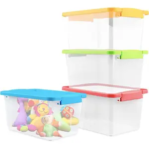 Storage Bins4 Pack Small Stackable Plastic Cubby Containers with Lids Storage Cubbies Plastic Storage Containers for Classroom Book Bin Toy Organizers for Classroom Book Bin Organizers Mixed Color