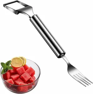 [multiple batches]2-in-1 Stainless Steel Watermelon Slicer & Fork | Easy Cut, Serve, Enjoy | Kitchen & Camping Must-Have Tool for Fruit Salad, Parties, BBQ | Dishwasher Safe & Rust-Proof