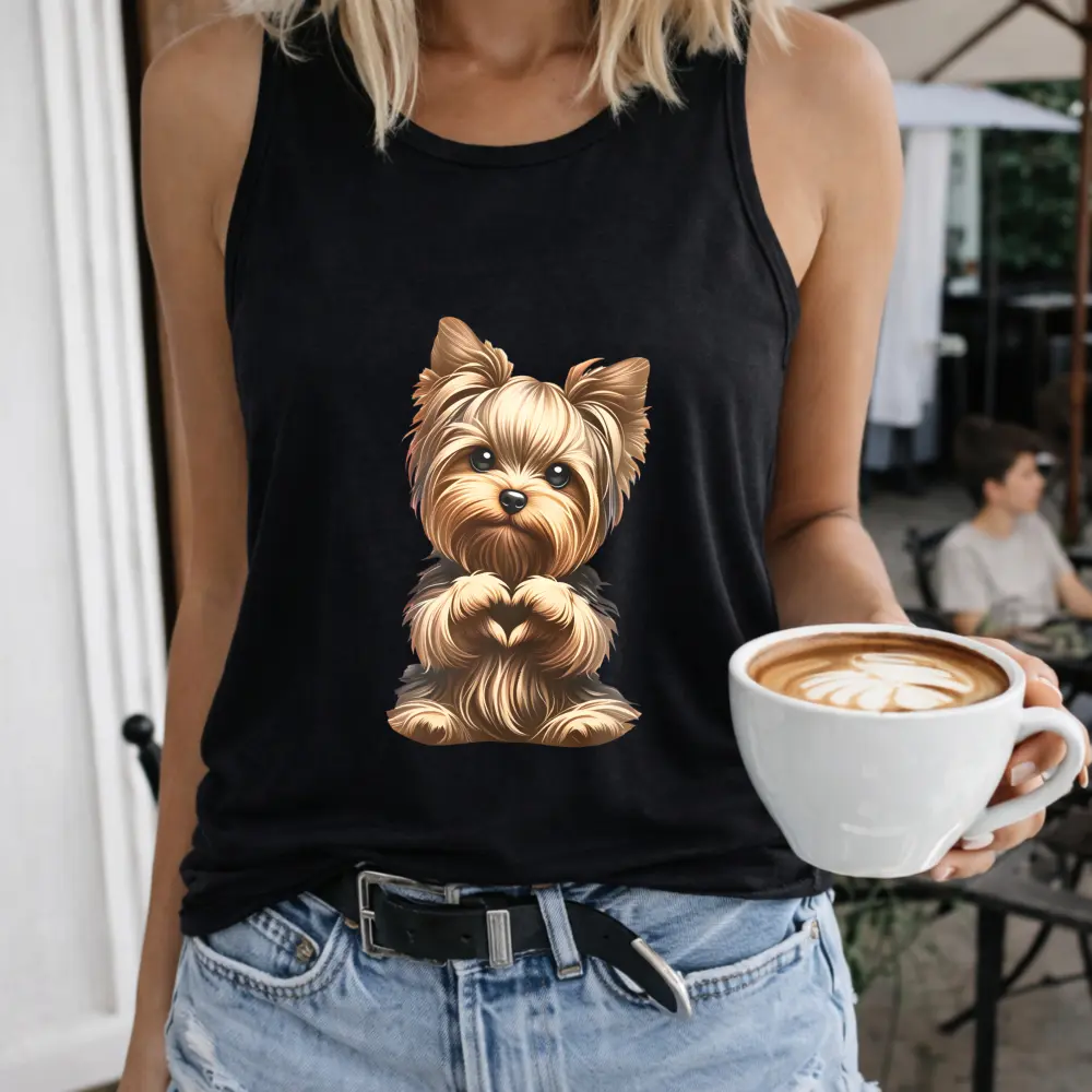 Women's Yorkie Dog Heart Paws Fashion Streetwear T-Shirt - Crew-Neck, Short-Sleeve, Casual Outdoor Vest, Pullover, Matching Design, Top