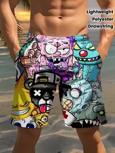 Cool Beach Shorts, and Cool Creativity, 3D Printed Beach Casual Pants for Summer Streets, Fashionable and Comfortable for Hawaii Vacation in Maldives, Minimalist Design