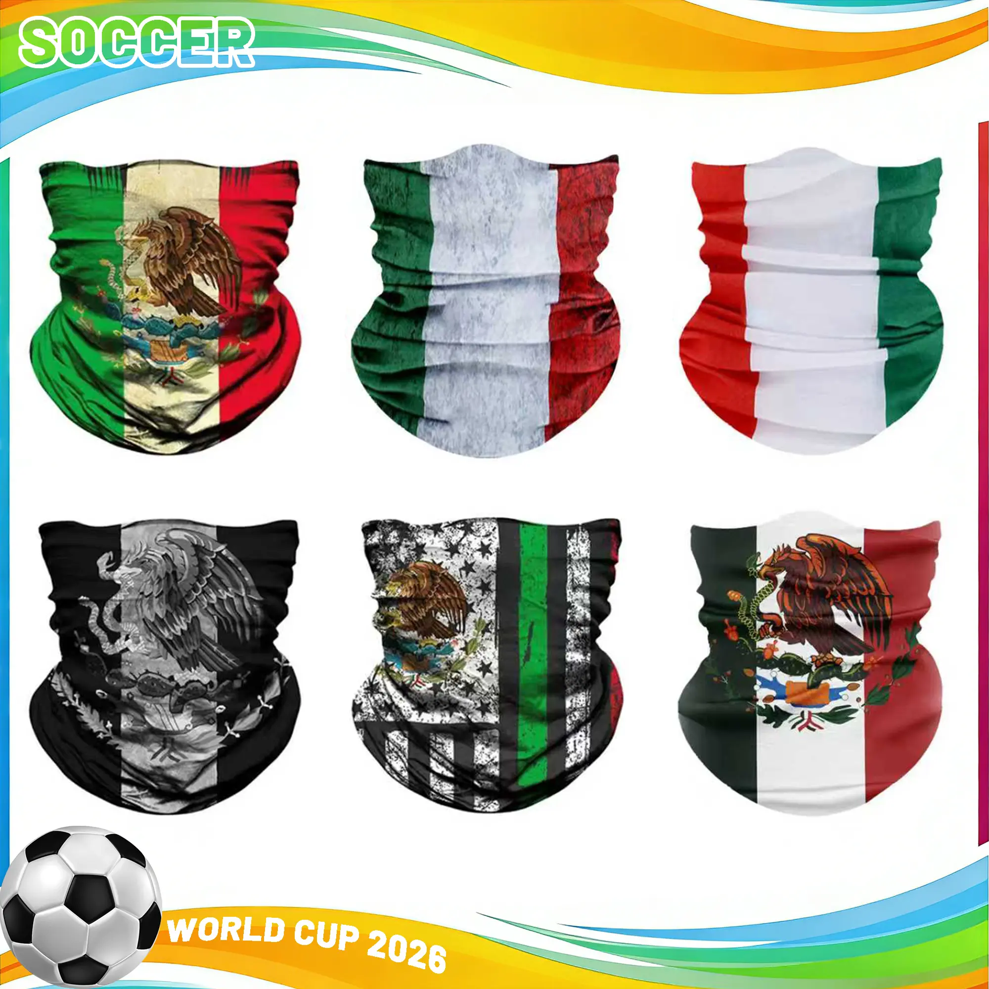 Haute Hooks 6-Pack USA Mexico Canada 2026 Neck Mask Seamless Bandana for Men Women, Scarf Balaclava Headband Breathable Face Cover for Cycling Fishing