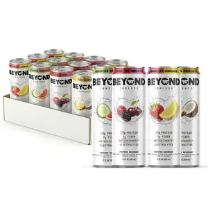 Beyond Meat Immerse Protein Beverage Variety Pack 12 Pack - 10g Protein, Cherry Berry, Cucumber Grapefruit, Piña Colada, Strawberry Lemonade - Fiber + Antioxidant + Electrolytes