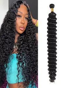 12a Human Hair Bundles 10-32 Inch, Deep Wave Bundles, 100% Unprocessed Brazilian Virgin Hair, Medium Length, Water Wavy Extensions for Women