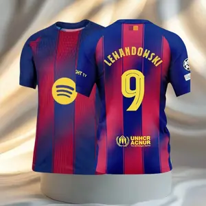 9# Robert Lewandowski 25 26 Home Short Sleeve Soccer Jersey Fans Version Red Blue
