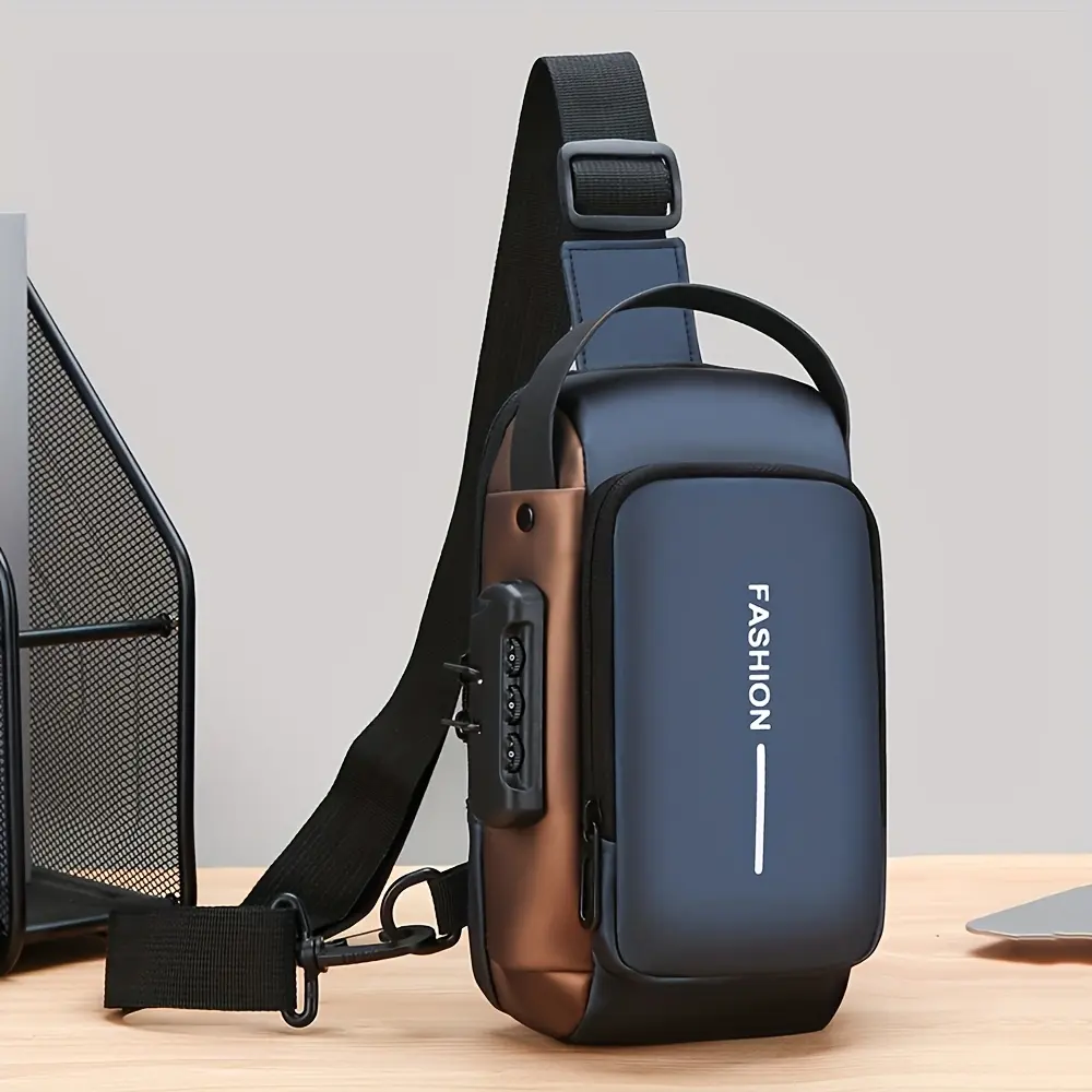 BIGWIG Men's Crossbody Bag, Plain Waterproof Sling with Anti-Theft Zipper Compartments, USB Charging Port & Combination Lock for Commute, Balanced Weight Distribution Men's Crossbody & Shoulder Bags, Built-In Padded Strap Men's Crossbody & Shoulder Bags