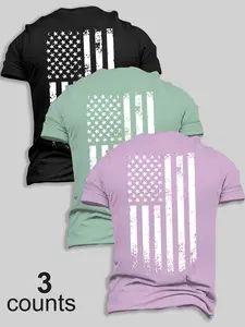 Men's 3-Pack Distressed USA Flag Graphic Round Neck T-Shirts, Patriotic American Flag Print Casual Tees, Soft Cotton Loose Fit Streetwear Menswear #PatrioticWear #USAMensFashion #Streetwear #AmericanFlagTee #TikTokMadeMeBuyIt