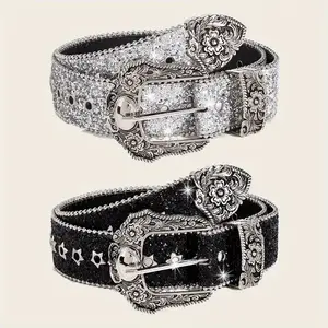 Hip Hop Rhinestone Y2K Belts for Women, Trendy Solid Color Shiny Waist Belt, Fashion Sparkling Belt for Jeans Pants Daily Wear