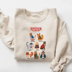 Funny Cat Stranger Things T-Shirt, Retro 80s TV Show Graphic Tee, Nostalgic Pop Culture Fan Gift